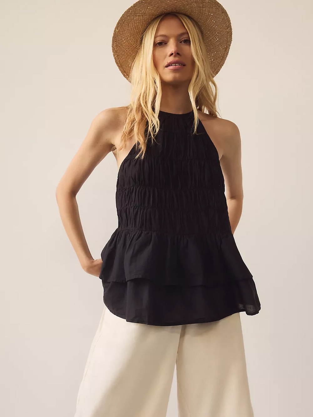 Anthropologie Pilcro Smocked Sleeveless Top Black Layered